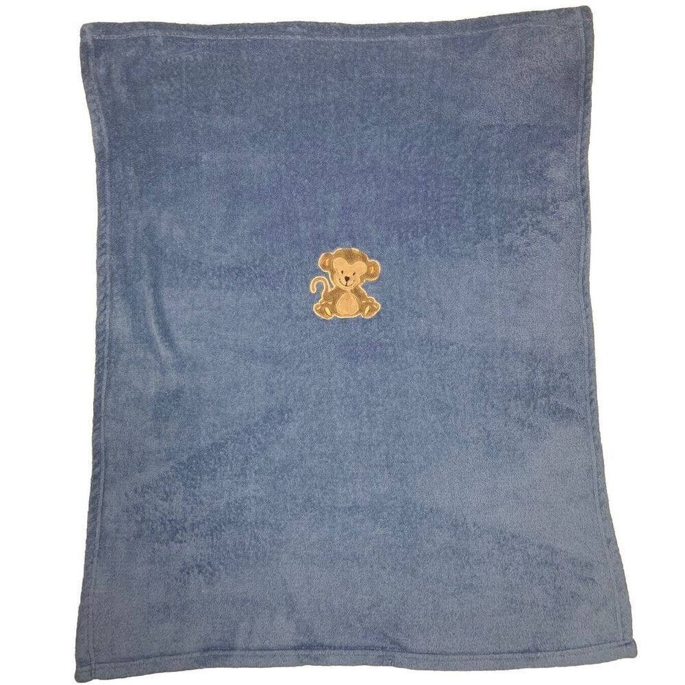 Baby Starters Blanket Monkey Blue Plush SOFT Lovey Fleece 30X40 Embroidered 2013